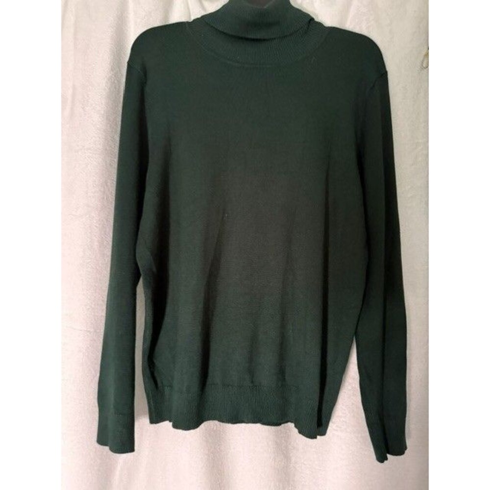 Calvin Klein Women’s Turtleneck Sweater XL Dark Green Ribbed Knit NWT